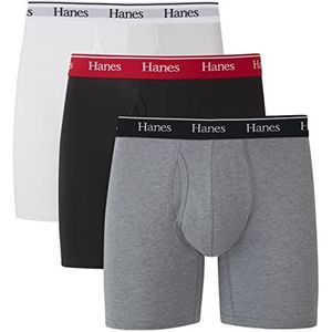 Hanes Heren Originals boxershorts & Trunks, stretch katoen, vochtafvoerend ondergoed, moderne pasvorm lage taille, multipacks (verpakking van 3), Wit, Zwart, Concrete Heather, M