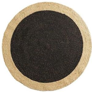 douceur d'intérieur, Rond vloerkleed (diameter 120 cm) Mario zwart/goud, jute met katoenen afwerking en metaaldraad