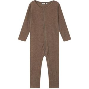 NAME IT Jongens Nmmwossa Wool/Silk Rib Nightsuit slaapoverall, bruin, 104 cm