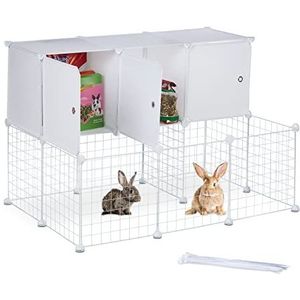 Relaxdays konijnenren, met opbergruimte, voor binnen en buiten, H x B x D 72 x 110 x 75 cm, modulair systeem, wit