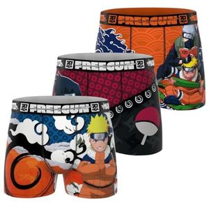 FREEGUN Naruto Boxershorts voor kinderen, Sasuke, Kakashi, ultrazacht en comfortabel (3 stuks), Oranje/Blauw/Rood/Zwart/Blauw, 12-14 Jaren