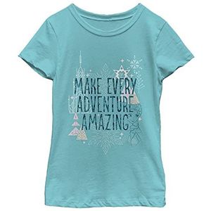 Disney Frozen Every Adventure Girl's Solid Crew Tee, Tahiti Blue, XS, Tahiti Blue, XS