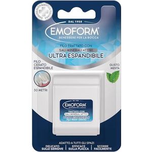 Emoform Extra uitbreidbare gewaxte tandzijde, behandeld met minerale zouten en munt, 30 m, zacht voor het tandvlees met optimaal glijvermogen voor een grondige reiniging van de tanden.