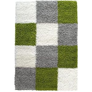 Mynes Home Shaggy tapijt hoogpolig groen grijs wit 30 mm/langpolig tapijten geruit/loper hal / 70x250 cm
