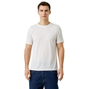 Koton Heren Basic T-shirt Crew Neck Short Sleeve Tag Gedetailleerd, ecru (010), S