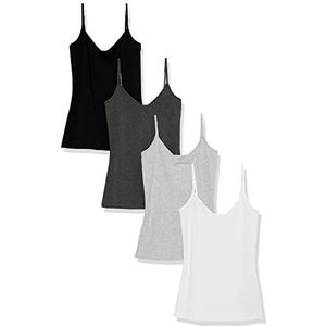 Amazon Essentials Gebreide damescami met V-hals, gelaagdheid (verkrijgbaar in grote maten), 4 stuks, zwart/houtskool heide/lichtgrijs heide/wit, L