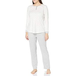 Damart Pyjama met lange mouwen, interlock thermolact, damespyjama-set, ecru wit bedrukt, S