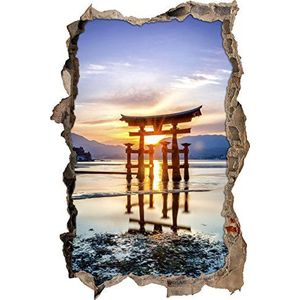 Pixxprint 3D_WD_S2397_92x62 prachtige torii gate bij zonsopgang in Japan muurdoorbraak 3D muursticker, vinyl, kleurrijk, 92 x 62 x 0,02 cm