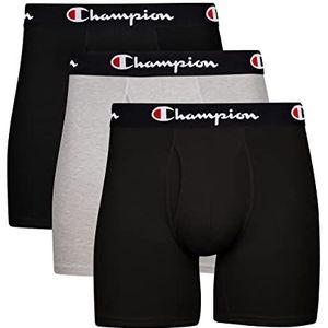 Champion Heren Katoen Stretch Boxer Korte (3 en 5 Pack beschikbaar), 2 Nieuwe Ebbenhout/Oxford Grey Heather, S