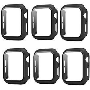 6Pcs Full Coverage Cover with Tempered Glass Screen Protector for iWatch Accessories,Apple Watch Series Cover Case with Screen Protector 38mm 40mm 42mm 44mm (44mm,Black)