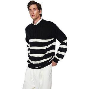 Trendyol Heren haarvlecht lange mouwen oversized sweater, zwart, S