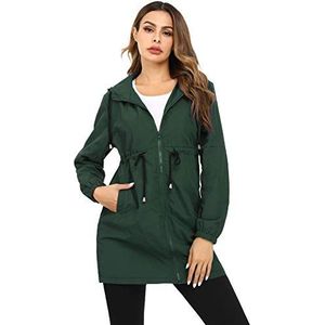 Doaraha Regenjas voor dames, waterdicht, colourblock all-weather jas, dunne lentejas, lange parka, softshelljas, overgangsjas met capuchon voor sport en outdoor