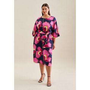 Seidensticker Blousejurk voor dames, met ceintuur, regular fit, midi-jurk, ronde hals, korte mouwen, 100% linnen, Donkerblauw, 48