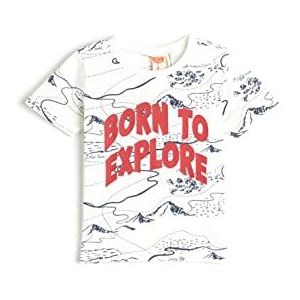 Koton Babyboys Slogan Bedrukt Crew Neck Short Sleeve Katoenen T-shirt, Ecru Design (03e), 3-4 Jaar