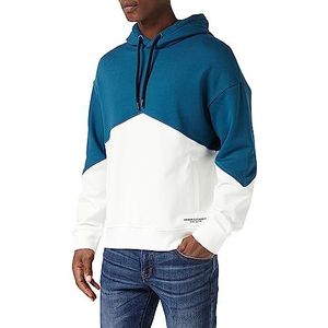 Armani Exchange Heren Color Block, Front Zakken Hooded Sweatshirt, blauw/wit, XXL