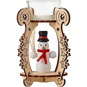 HGD Sneeuwpop en winter kinderkandelaar, hout, rood/geel, 10 x 10 x 12 cm