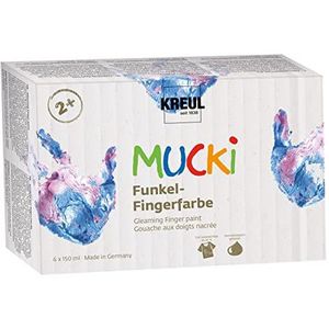 KREUL 2319 - Mucki sparkle vingerverf, 6 x 150 ml, glinsterende vingerverf op waterbasis voor kinderen vanaf 2 jaar