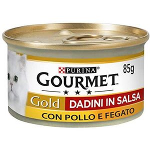 Purina Gourmet Gold dobbelstenen in vochtige saus kat met kip en lever, 24 blikjes à 85 g