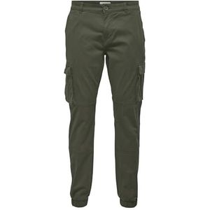 ONLY&SONS Heren Cargo Broek Taps Toelopende Pasvorm Elastische Boorden Zakken met Flappen, Colour:Olivegreen, Pant Size:34W / 34L, Beenlengte:L34