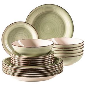Mäser Bordenset, aardewerk Lumaca olijfgroen - 6 platte borden, 6 dessertborden, 6 multifunctionele schalen