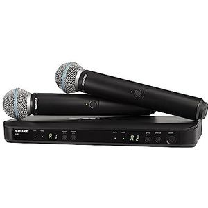 Shure BLX288/B58 Draadloos Microfoonsysteem - Perfect voor Kerk, Karaoke, Zang - 14 uur Batterijduur, 100m Bereik | Inclusief (2) BETA 58A Handheld Zangmicrofoons, Dubbele Kanaalontvanger | K14 Band