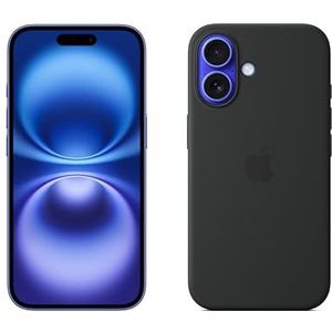Apple iPhone 16 (128 GB) - Ultramarijn + Siliconenhoesje met MagSafe - Zwart