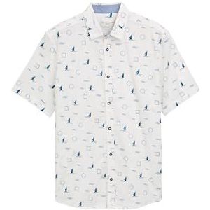 Tom Tailor - Korte Mouw Hemd - Modieus Allover Patroon - Regular Fit