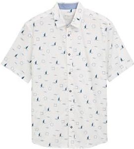 Tom Tailor - Korte Mouw Hemd - Modieus Allover Patroon - Regular Fit