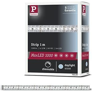 Paulmann 70569 MaxLED 1000 Strip 1 m 6500 K daglicht witte LED Stripe ongecoate 11,5W lichtstrip 1100 lm lichtstrip 144 LED 24 V, Zilver
