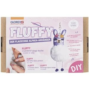 GLOREX 6 2905 922 - Knutselset Fluffy, motief: alpaca, set voor het maken van een zelfgenaaide hanger, voor kinderen vanaf 6 jaar