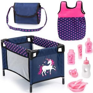 Bayer Design 61754AC poppenbedje, schouldertas, slaapzak, plastic accessoires, roze, blauw, wit, zwart
