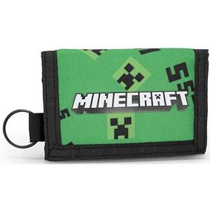 MINECRAFT Officiële Minecraft portemonnee met praktische klittenbandsluiting, buitenvak en binnenvakken, cadeau-idee voor kinderen en jongeren, 13 x 8,5 cm, groen en zwart
