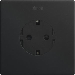SIMON - Clean Schuko inbouwstopcontact mat zwart, serie Simon 270, 250V, 10A, platte en dunne wandstekker, eenvoudig te installeren, incl. frame, deksel en mechanisme, matzwart
