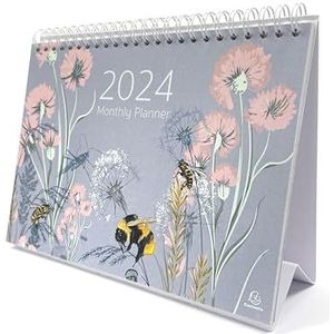 Exacompta - Ref GS037Z 2024 Bureaukalender/Maandelijkse Planner Bee Design Maand per pagina Inclusief Britse feestdagen 210mm x 150mm Staat veilig op een bureau/plank Inclusief een sectie voor