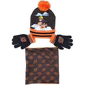 REQUETEGUAY Naruto muts, colsjaal & Naruto handschoenen voor kinderen, Naruto winterset, muts, halsdoek met binnenvoering en handschoenen