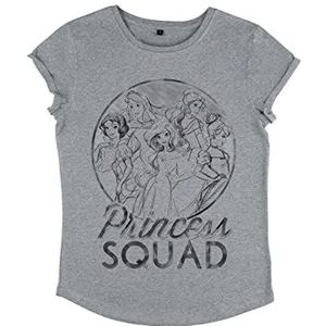 Disney Dames Princess Squad Organic Rolled Sleeve T-Shirt, Melange Grey, M, grijs (melange grey), M