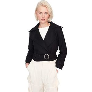 Trendyol Effen normale jas met dubbele rij knopen, zwart, 38, Zwart, 64