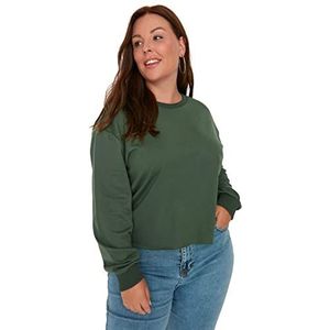 Trendyol Dames ronde hals effen normale plus size sweatshirt, smaragdgroen, 4XL, Emerald Groen, 4XL