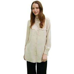 DeFacto Hemdblouse met lange mouwen voor dames, hemd met knopen voor vrijetijdskleding, stone, S