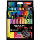 Premium Viltstift Met Dikke Beitelpunt - STABILO Pen 68 MAX - ARTY - Etui Met 18 Stuks - Met 18 Verschillende Kleuren