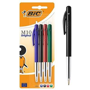 BIC M10 Original Balpennen met Kliksysteem Medium Punt (1,0 mm) - Verschillende Kleuren, Pak van 4 Stuks