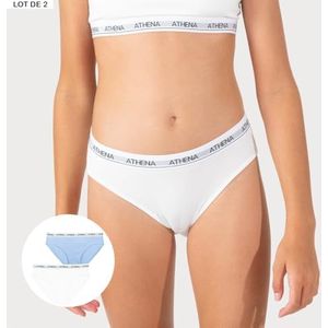 Girl by Athena - Slipje voor meisjes – zacht katoen LQ38 – effen (2 stuks), wit/pastelblauw, 14 Jaren