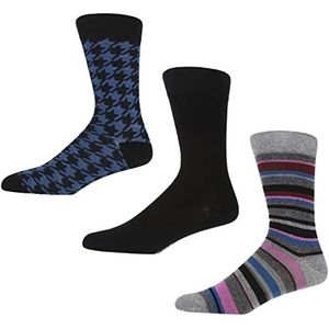 Ben Sherman Katoenen sokken voor heren in hondentand/meerdere strepen, slim en comfortabel voor elke dag maat 7_11 - multipack van 3, Dogtooth, One Size
