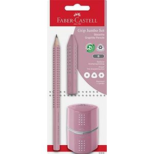 Faber-Castell 580082 Jumbo Grip Potloodset, met potlood, gum en drievoudige puntsdoos, roze tinten, op blisterkaart
