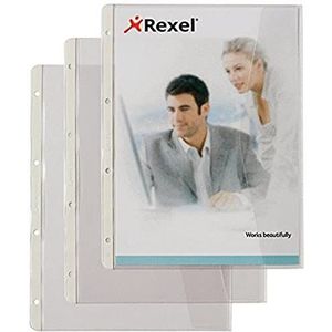 Rexel 227784 documentenhoes met klep (standaard gaten, A4, PVC-folie, licht generfd, 0,12 mm) transparant