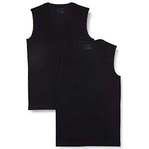 Schiesser Heren onderhemden 2-pack Organic Cotton brede bandjes V-hals - 95/5, zwart, M