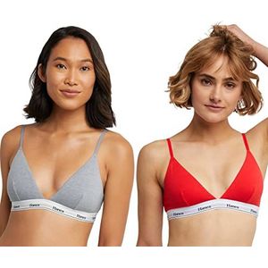 Hanes Dames Originals driehoekige bralette pack, vochtafvoerende stretch katoenen beha, 2-pack, Shelton Rood/Beton Heather, L
