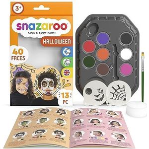 Snazaroo 1172183 ""Halloween"" make-up set, huidvriendelijke gezichtsmake-up op waterbasis - 7 make-up kleuren, 1 make-up kwast, 1 spons, 2 sjablonen