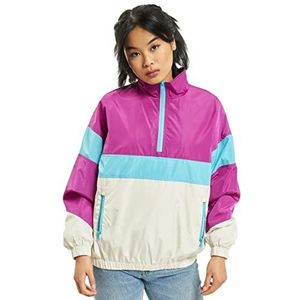 Urban Classics Dames windbreaker lichte overtrekjas dames panel pull-over jas, meerkleurig (viola/wit/aqua 01726), S