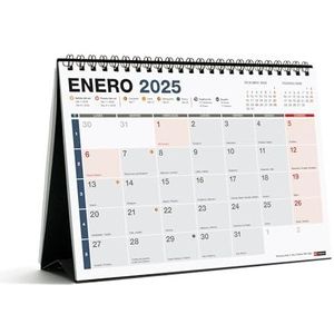 Miquelrius - Bureaukalender 2025, complete A5-kalender, 210 x 148,5 mm, met notitieveld, dubbele spiraalbinding, kalender 2025, Spaans